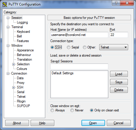 PuTTY screenshot number one.